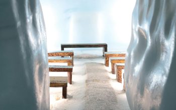 Wallpaper A Snowy Tunnel with Benches