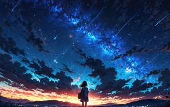 Wallpaper Alone Anime Girl Sunset Sky Milky Way Stars