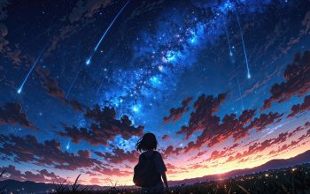 Wallpaper Anime Girl Alone Comet Milky Way Sunset Night