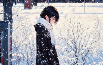 Wallpaper Anime Girl Alone Snowing