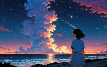 Wallpaper Anime Girl Beach Ocean Waves Sunset Clouds Sky