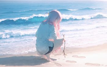 Wallpaper Anime Girl Beach Sand