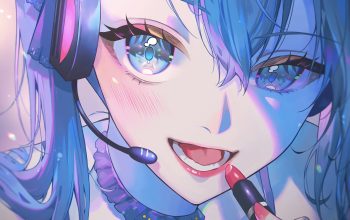 Wallpaper Anime Girl Blue Hair Headphone