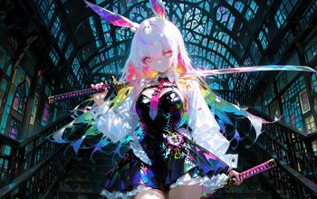 Wallpaper Anime Girl Bunny Ears Katana
