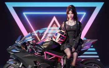 Wallpaper Anime Girl CGI Motorcycle