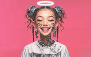 Wallpaper Anime Girl Cute Smile Tattoo Cyberpunk