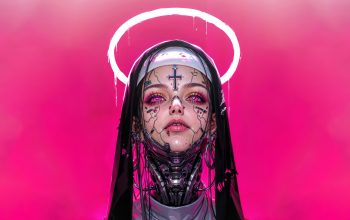 Wallpaper Anime Girl Cyberpunk Nun Halo