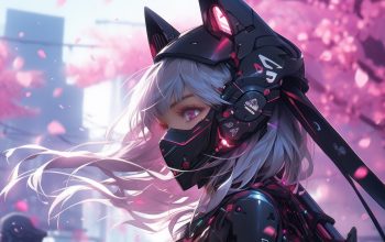 Wallpaper Anime Girl Cyberpunk Sci-Fi Cherry Blossom