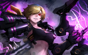 Wallpaper Anime Girl Cyborg Sci-Fi Red Eye