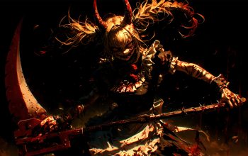 Wallpaper Anime Girl Demon Girl Horn Scythe