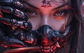 Wallpaper Anime Girl Demon Horn Cyberpunk