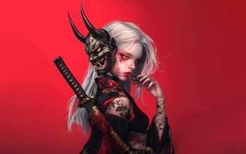 Wallpaper Anime Girl Demon Mask
