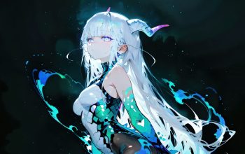 Wallpaper Anime Girl Dragon Horn