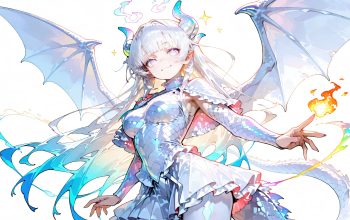 Wallpaper Anime Girl Dragon Wings White Hair