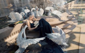 Wallpaper Anime Girl Fantasy Swan WLOP Ghostblade