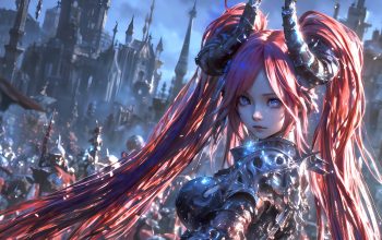Wallpaper Anime Girl Fantasy Warrior Horn