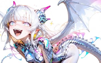 Wallpaper Anime Girl Fantasy White Hair Dragon Wings Horn