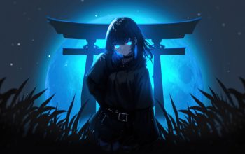 Wallpaper Anime Girl Full Moon