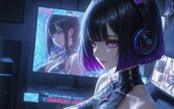 Wallpaper Anime Girl Headphones