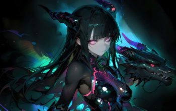 Wallpaper Anime Girl Horned Dragon