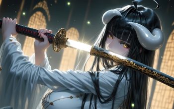 Wallpaper Anime Girl Horn Katana