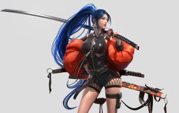 Wallpaper Anime Girl Katana CGI