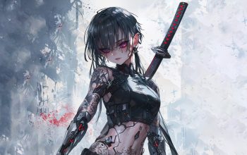 Wallpaper Anime Girl Katana Cyberpunk