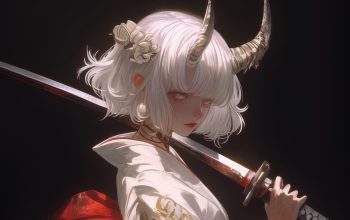 Wallpaper Anime Girl Katana Horn