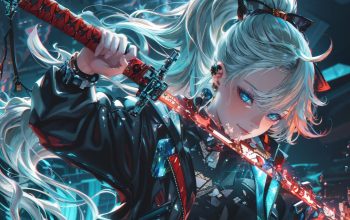 Wallpaper Anime Girl Katana Sci-Fi
