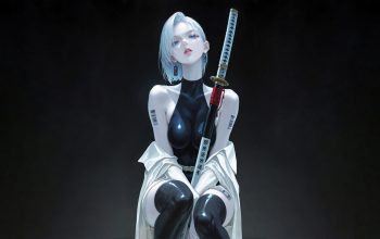 Wallpaper Anime Girl Katana White Hair