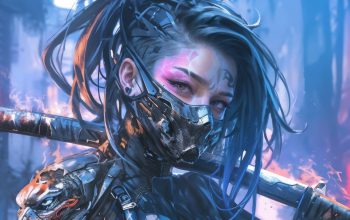 Wallpaper Anime Girl Mask Sci-Fi Cyberpunk