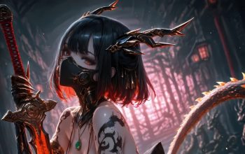 Wallpaper Anime Girl Mask Sword Fantasy