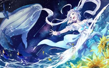 Wallpaper Anime Girl Night Sky Whale