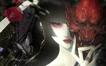 Wallpaper Anime Girl Oni Mask