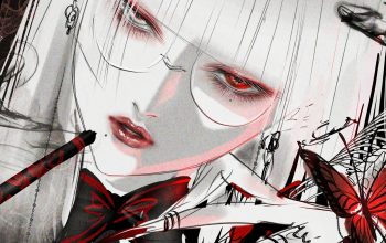 Wallpaper Anime Girl Red Eye Glasses White Hair