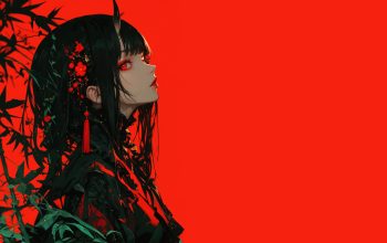 Wallpaper Anime Girl Red Eyes Horn
