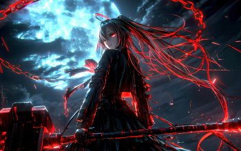 Wallpaper Anime Girl Red Eyes Moon