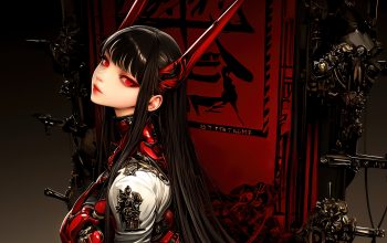 Wallpaper Anime Girl Red Eyes Sci-Fi