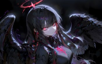 Wallpaper Anime Girl Red Eyes Wings