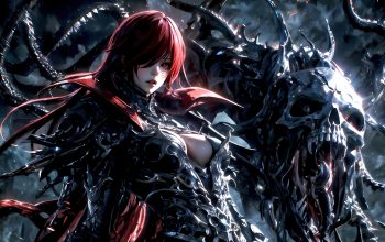 Wallpaper Anime Girl Red Hair Red Eyes Monster