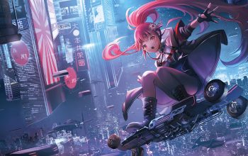 Wallpaper Anime Girl Sci-Fi City