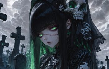 Wallpaper Anime Girl Skull Graveyard