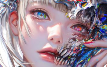 Wallpaper Anime Girl Skull Heterochromia Colorful Eyes
