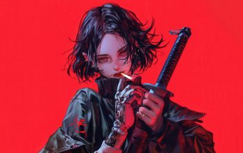 Wallpaper Anime Girl Smoking