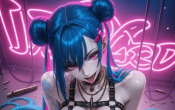 Wallpaper Anime Girl Space Bun Blue Hair