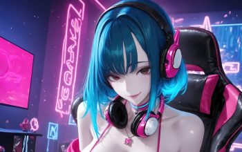 Wallpaper Anime Girl Streamer Headphones