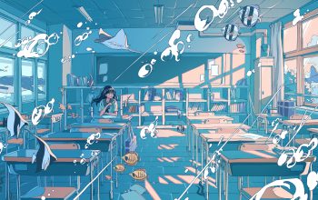 Wallpaper Anime Girl Student Classroom