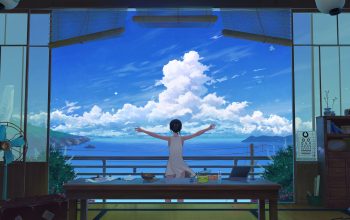 Wallpaper Anime Girl Summer Ocean Scenery