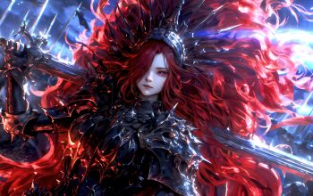Wallpaper Anime Girl Warrior Red Hair Sword Armor Fantasy