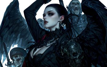 Wallpaper Anime Girl Wings Skull Soldier Fantasy